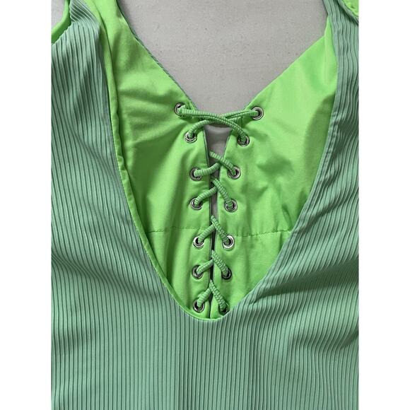 Coastal Waves Swim One Piece Swimsuit Ribbed Lace Up Swimwear - Picture 9 of 12